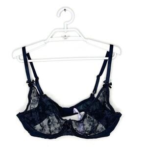 SAVAGE X FENTY Women's Black Lace Sheer Floral Embroidered Bra Unlined Sz 36D